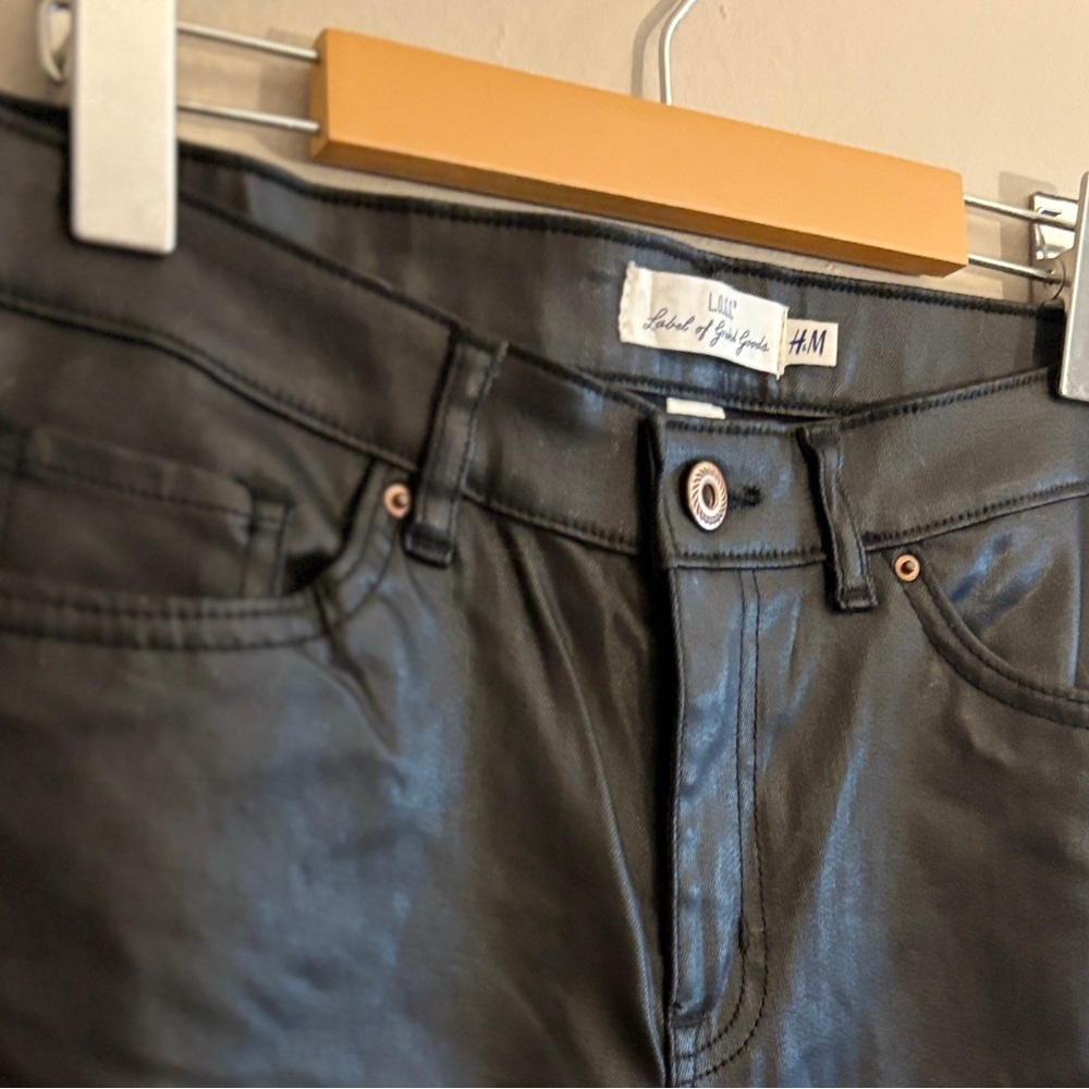 H&M Black Wax Skinny Jeans,  Faux Leather Look – Size 10 Like New - Picture 6 of 15